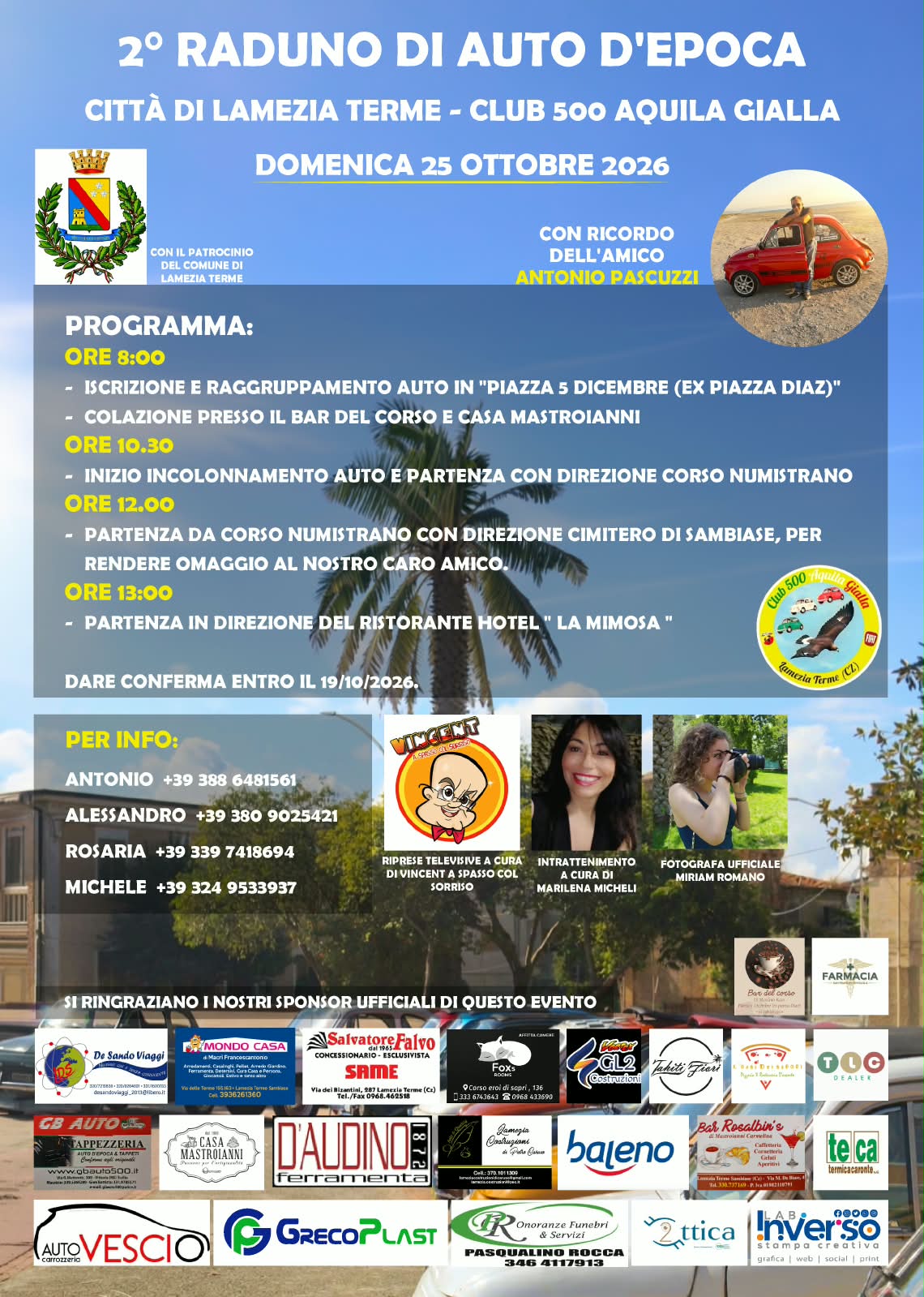 Affiche de 2° Raduno in auto d'Epoca Lamezia Terme Club 500 Aquila Gialla